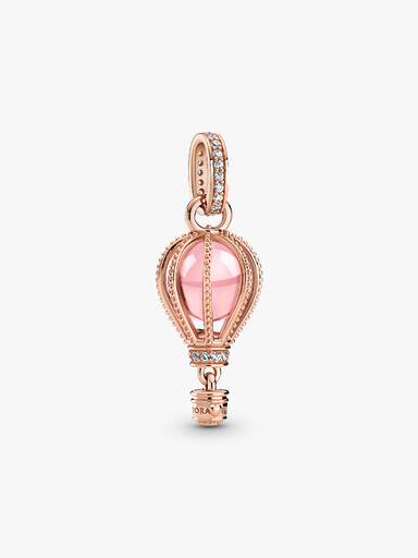 Funkelnder rosafarbener Heißluftballon Charm-Anhänger