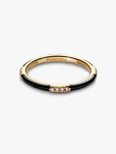 Schwarze Emaille & Steine Ring