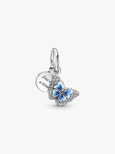 Blauer Schmetterling & Spruch Doppelter Charm-Anhänger