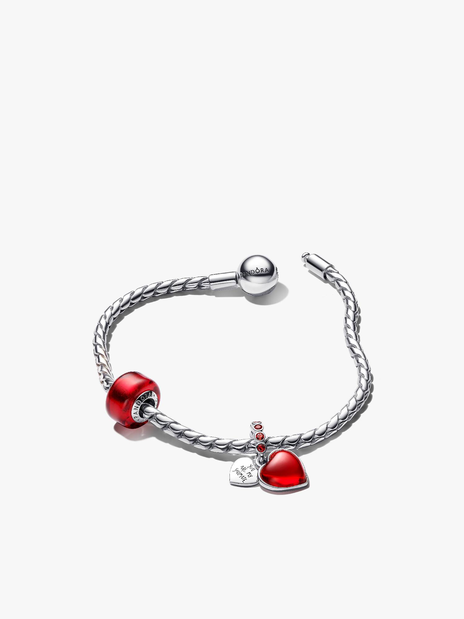 Rotes Murano-Glas und Herz Charm & Armband Set