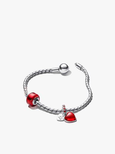 Rotes Murano-Glas und Herz Charm & Armband Set