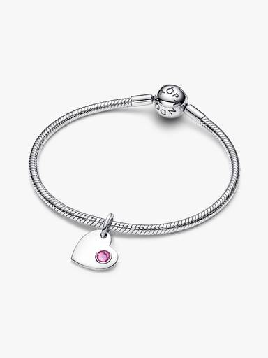Gravierbares Herz Rosafarbener Stein Charm-Anhänger
