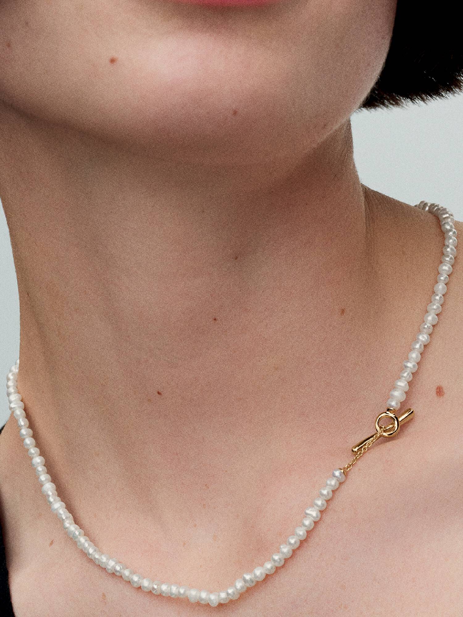 Behandelte Süßwasserzuchtperlen Collier-Halskette mit T-Verschluss