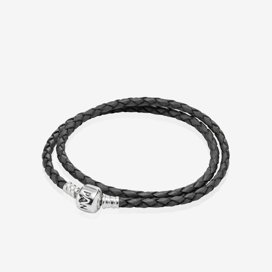 Silver leather bracelet, double image number 0
