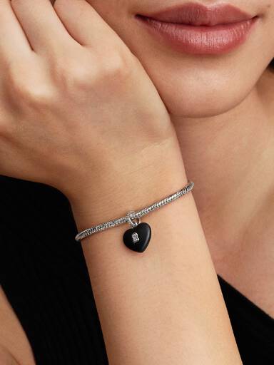 Mattschwarzes Keramik-Herz Vorhängeschloss Charm-Anhänger