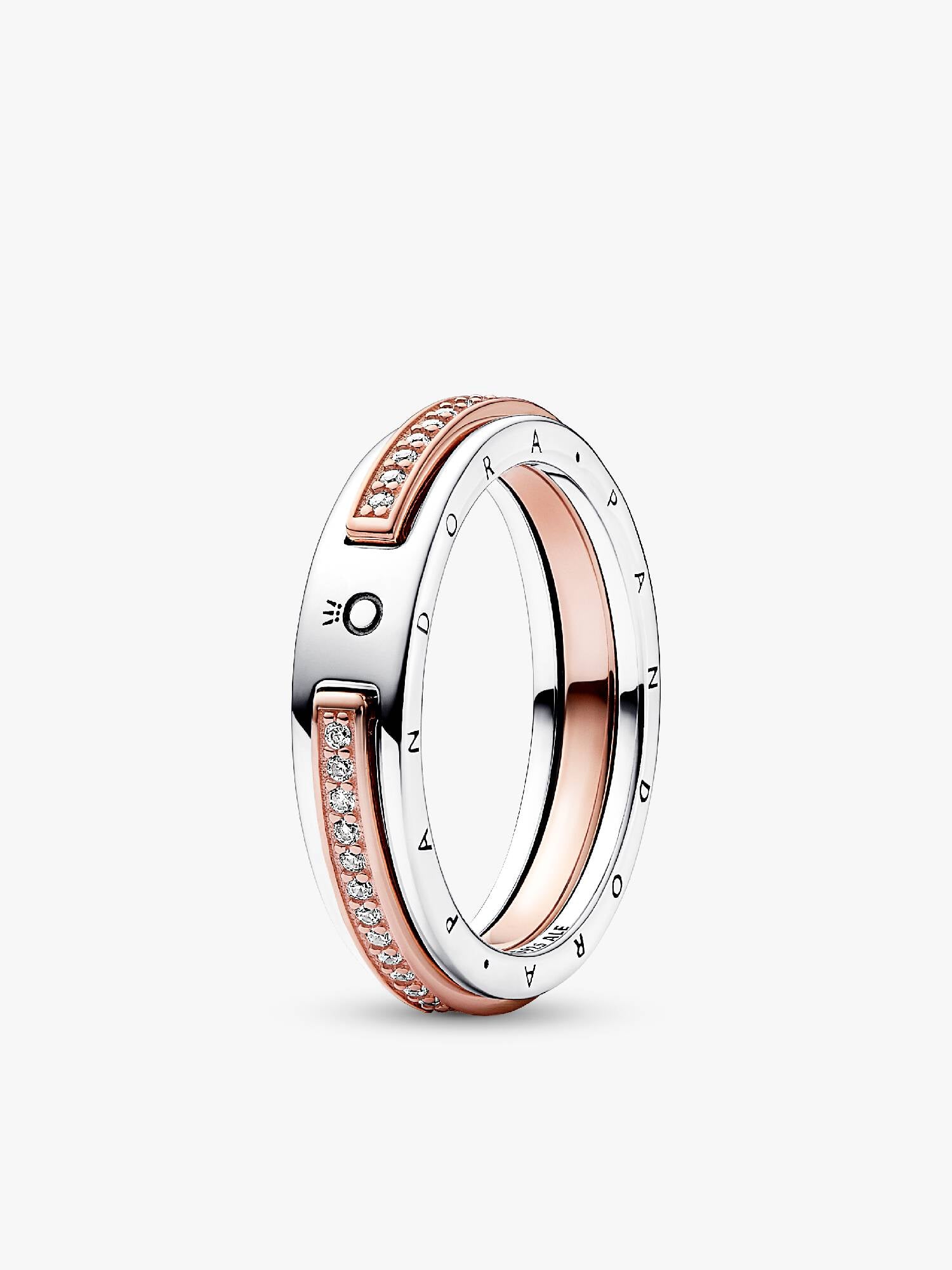 Pandora Signature Bicolor Logo & Pavé Ring
