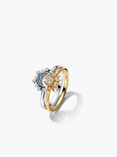 Himmlisches Duo Sonne & Mond Ring Set