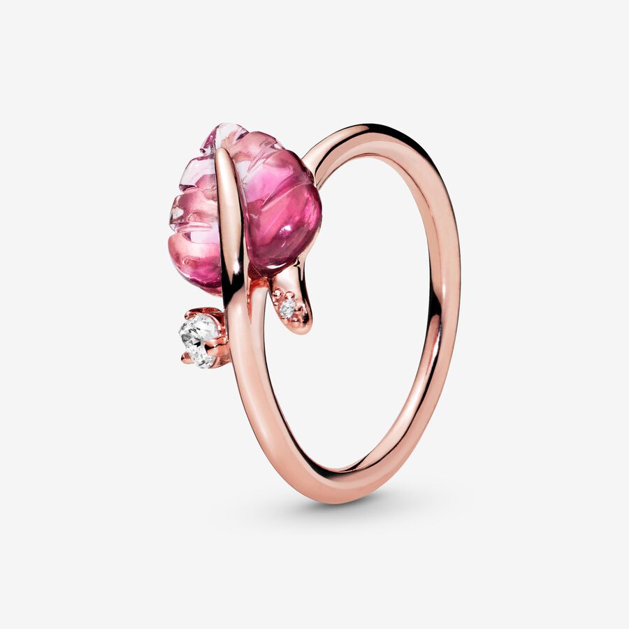 Rosafarbenes Blatt aus Murano-Glas Ring image number 0