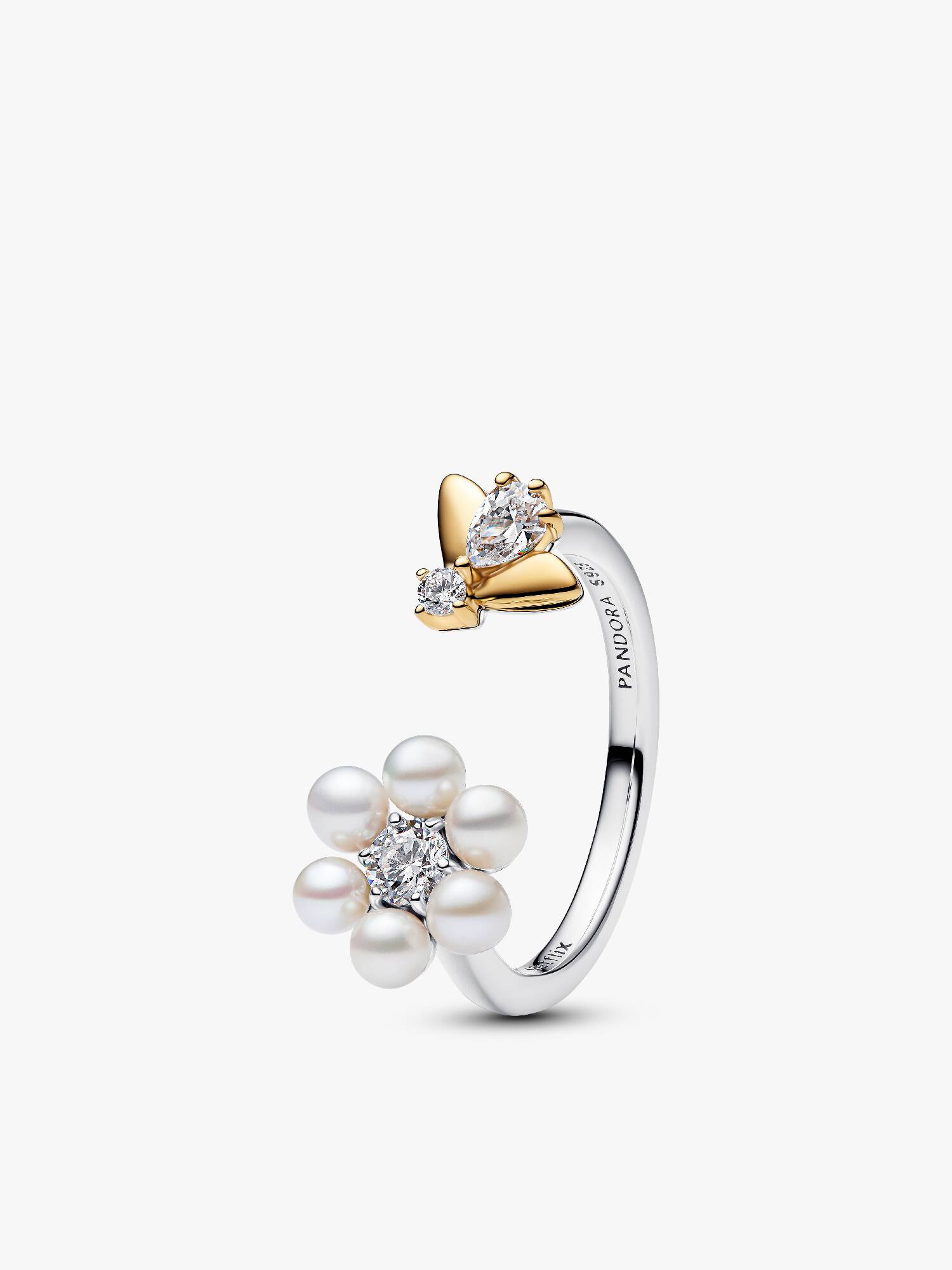 Bridgerton Biene & Behandelte Süßwasserzuchtperle Blume Offener Ring