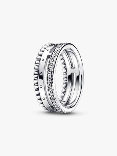 Pandora Signature Logo Pavé & Perlen Ring