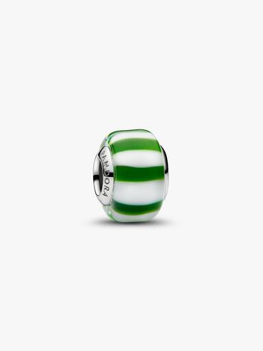 Grün-Weiß Gestreiftes Murano-Glas Charm