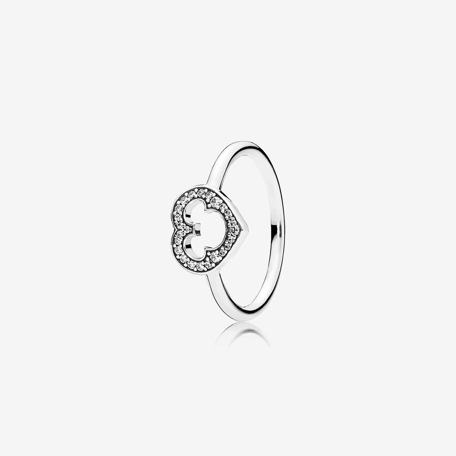 Disney heart silver ring with cubic zirconia and cut-out Mickey silhouette image number 0