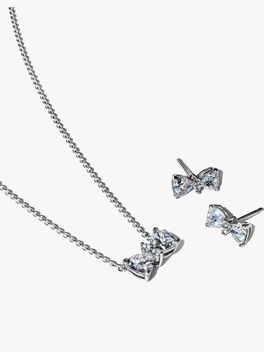 Funkelnde Schleife Halskette & Ohrringe Set