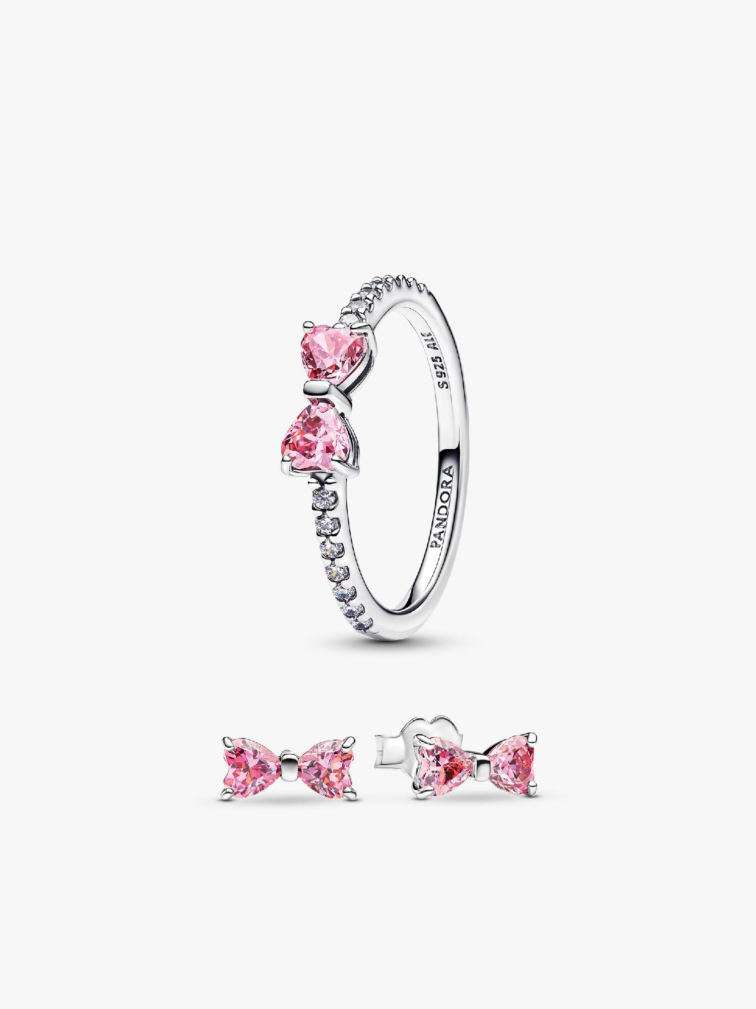 Glitzernde Rosa Schleife Ring Set