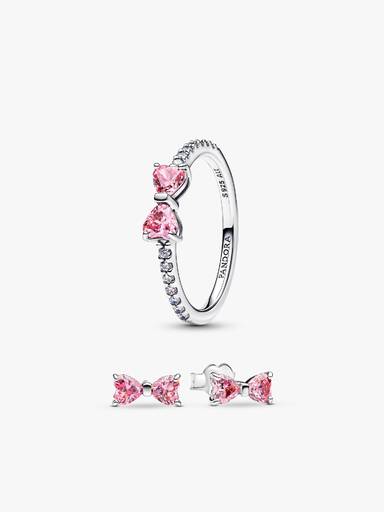 Glitzernde Rosa Schleife Ring Set