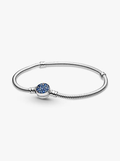 Pandora Moments Schlangen-Gliederarmband mit Funkelndem Blauem Scheibenverschluss