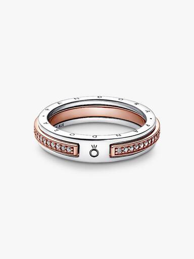 Pandora Signature Bicolor Logo & Pavé Ring