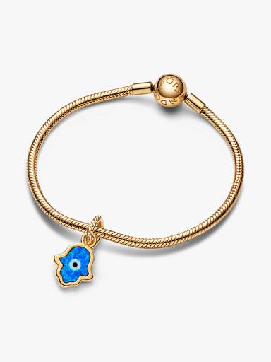 Schillernde Blaue Hand der Fatima Charm-Anhänger