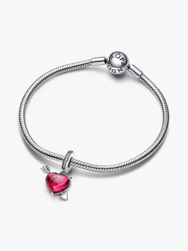 Rotes Herz & Pfeil Murano-Glas Charm-Anhänger