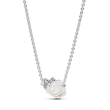Weiße blühende Rose Collier-Halskette