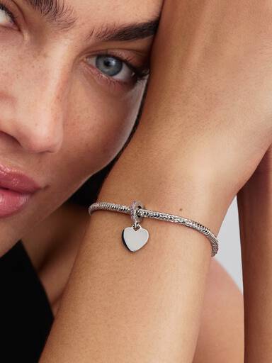 Gravierbares Herz Rosafarbener Stein Charm-Anhänger