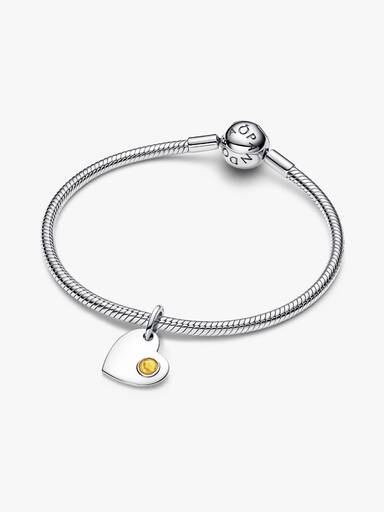 Gravierbares Herz Honiggelber Stein Charm-Anhänger