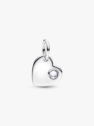 April Gravierbares Herz Klarer Stein Charm-Anhänger
