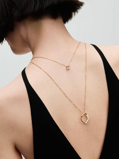Organisch Geformter Pavé Kreis & Behandelte Süßwasserzuchtperlen Collier-Halskette