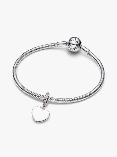 Gravierbares Herz Rosafarbener Stein Charm-Anhänger