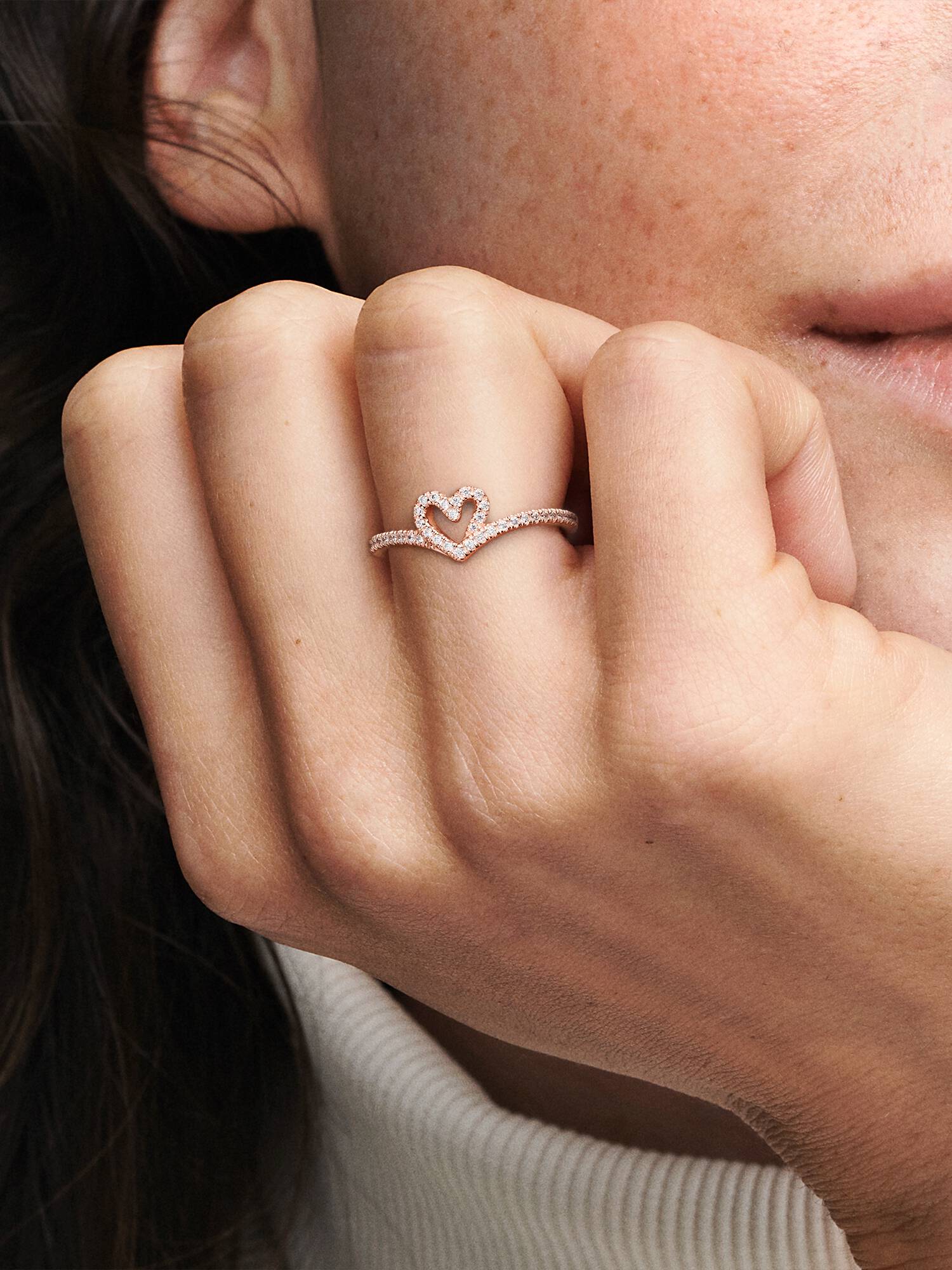 Funkelnder Wishbone Herz Ring
