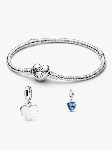 Schmuckset Ewige Liebe Armband & gravierbarer Charm-Anhänger mit blauem Herz Charm