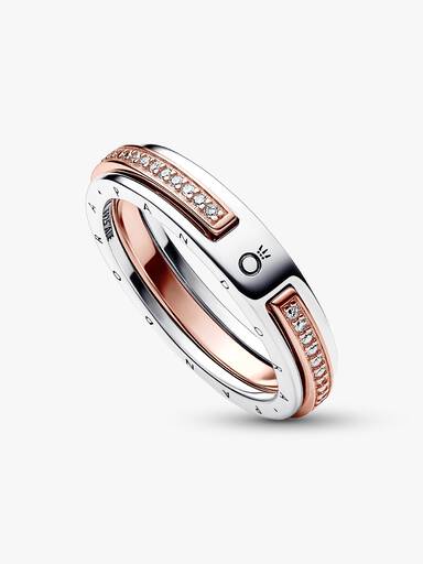 Pandora Signature Bicolor Logo & Pavé Ring