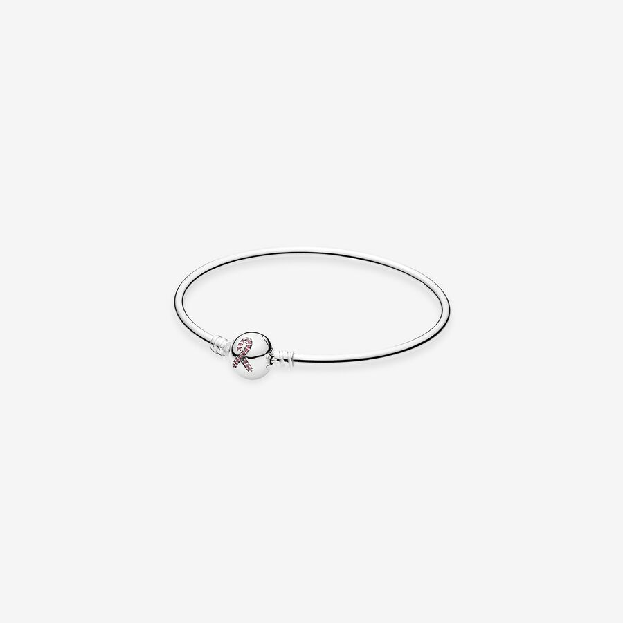 Ribbon silver bangle with fancy pink cubic zirconia image number 0