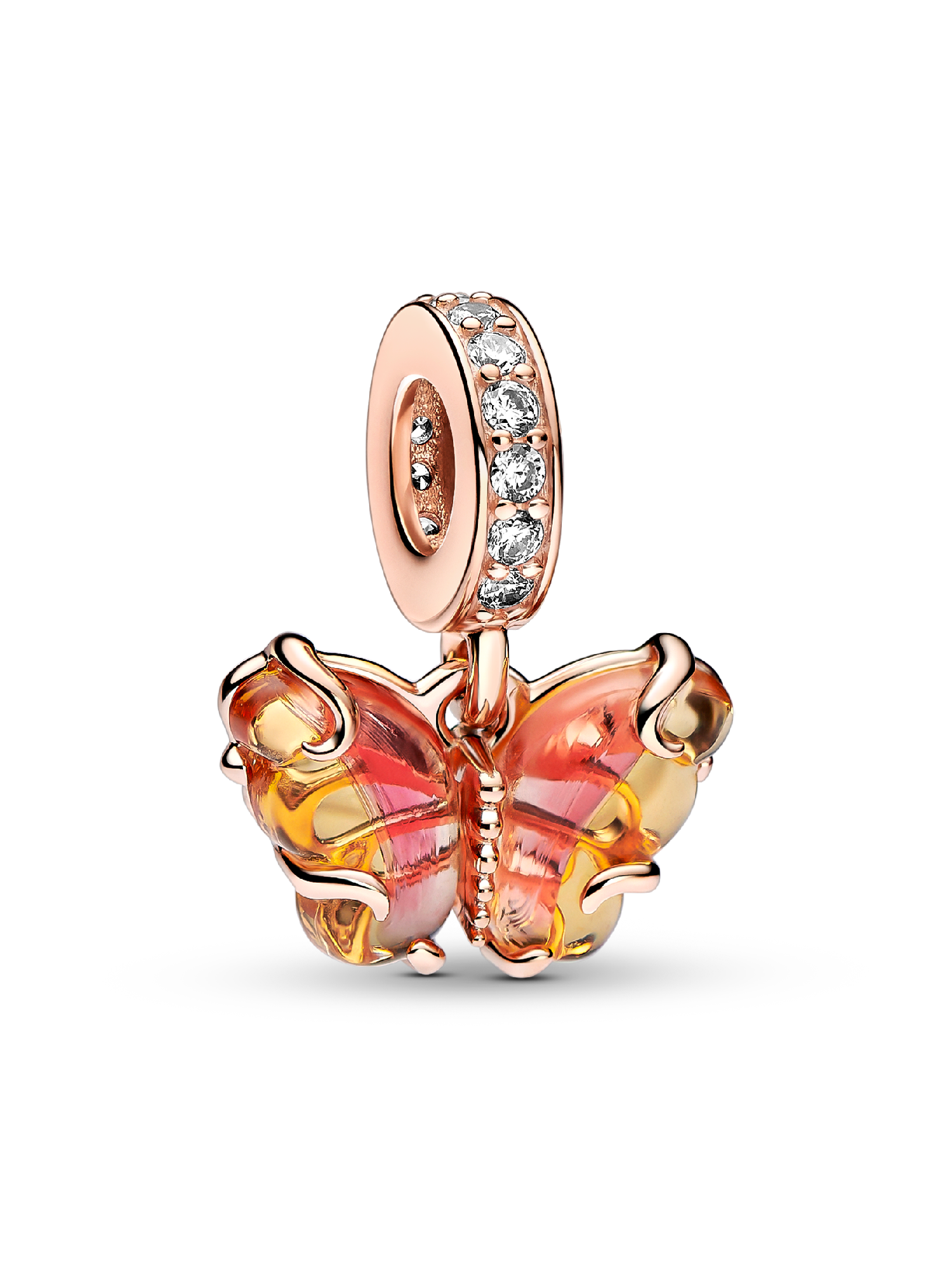 Rosafarbener & Gelber Murano-Glas Schmetterling Charm-Anhänger