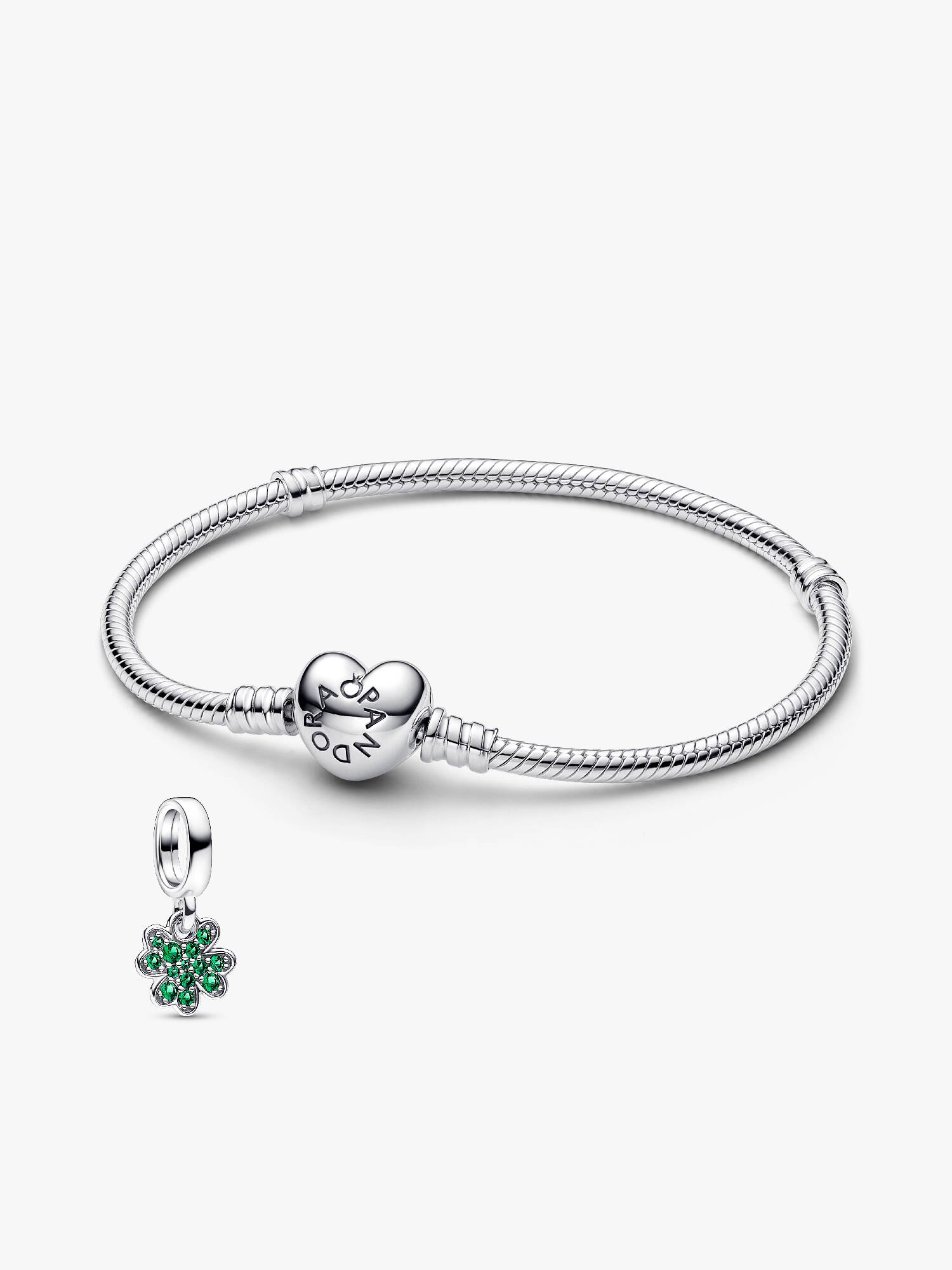 Vierblättriges Kleeblatt Charm & Moments Herzarmband Set