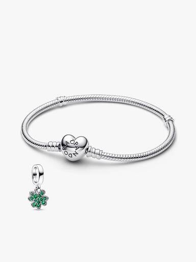 Vierblättriges Kleeblatt Charm & Moments Herzarmband Set