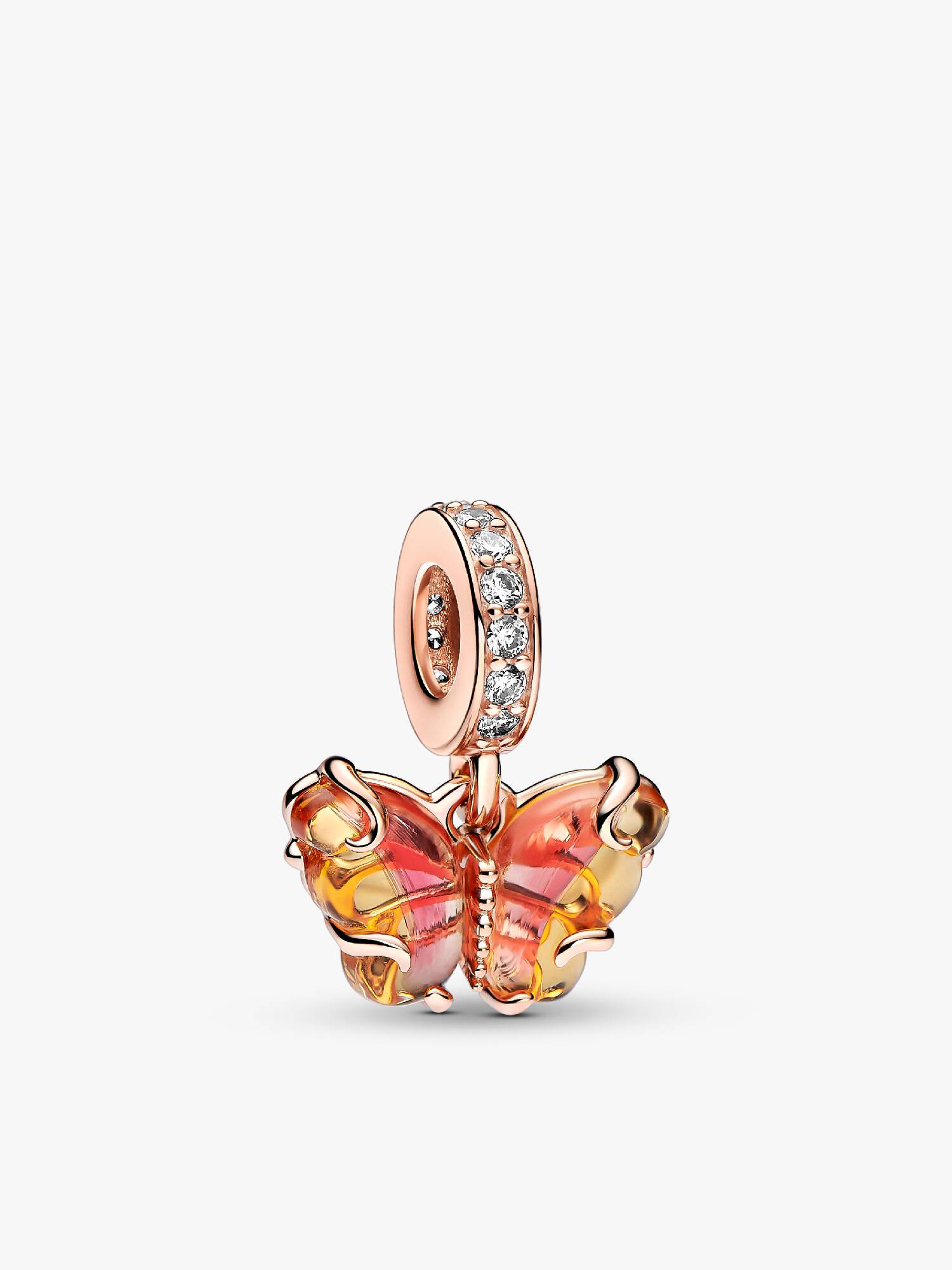 Rosafarbener & Gelber Murano-Glas Schmetterling Charm-Anhänger