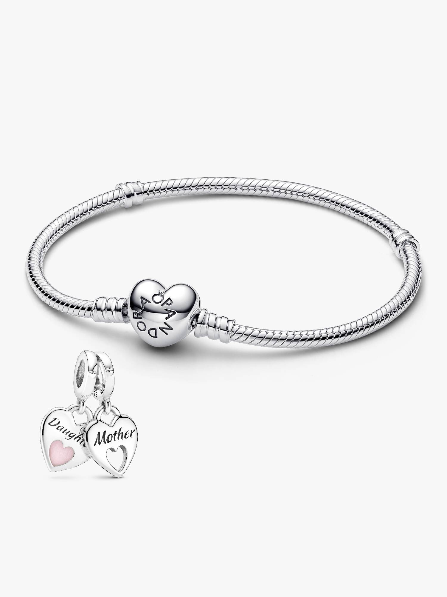 Schmuckset Mutter und Tochter Armband & Doppelter Herz Charm-Anhänger