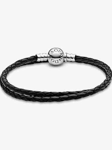 Pandora Moments Doppeltes schwarzes Lederarmband