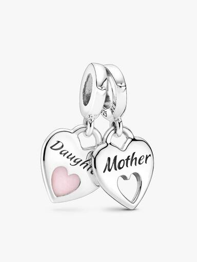 Schmuckset Mutter und Tochter Armband & Doppelter Herz Charm-Anhänger