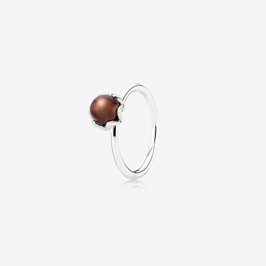 Silver ring with brown freshwater cultured pearl image number 0