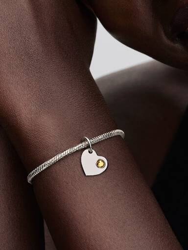 Gravierbares Herz Honiggelber Stein Charm-Anhänger