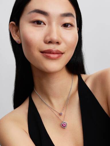 Rosafarbener Strahlenkranz Herz Collier-Halskette