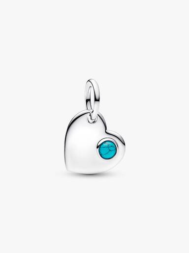 Gravierbares Herz Türkisblauer Stein Charm-Anhänger