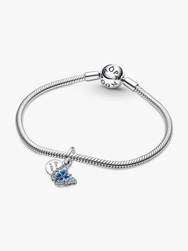 Blauer Schmetterling & Spruch Doppelter Charm-Anhänger