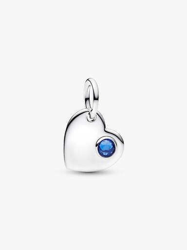 September Gravierbares Herz Blauer Stein Charm-Anhänger