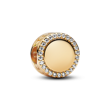 Engravable 14k gold-plated charm with clear cubic zirconia