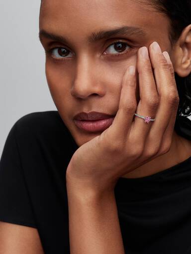 Funkelnde Rosa Blume Ring