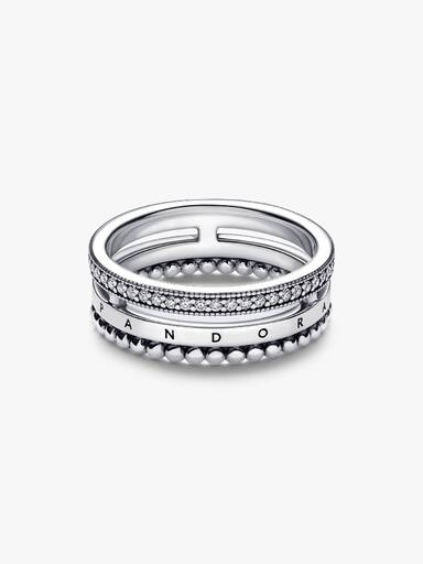 Pandora Signature Logo Pavé & Perlen Ring