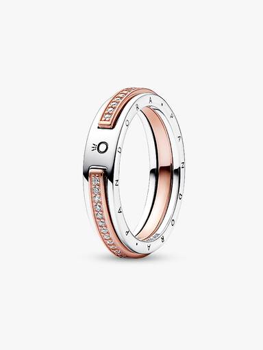 Pandora Signature Bicolor Logo & Pavé Ring